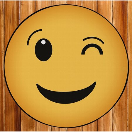 DEERLUX Emoji Style Round Funny Smiley Face Kids Area Rug, Wink Emoji Rug, 24 x 24 QI003885.XS